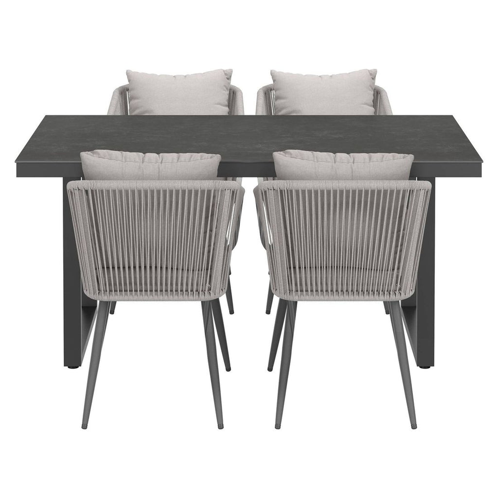 Hagemøbelsett Alex 4 plasser aluminium keramikk montert på terrasse