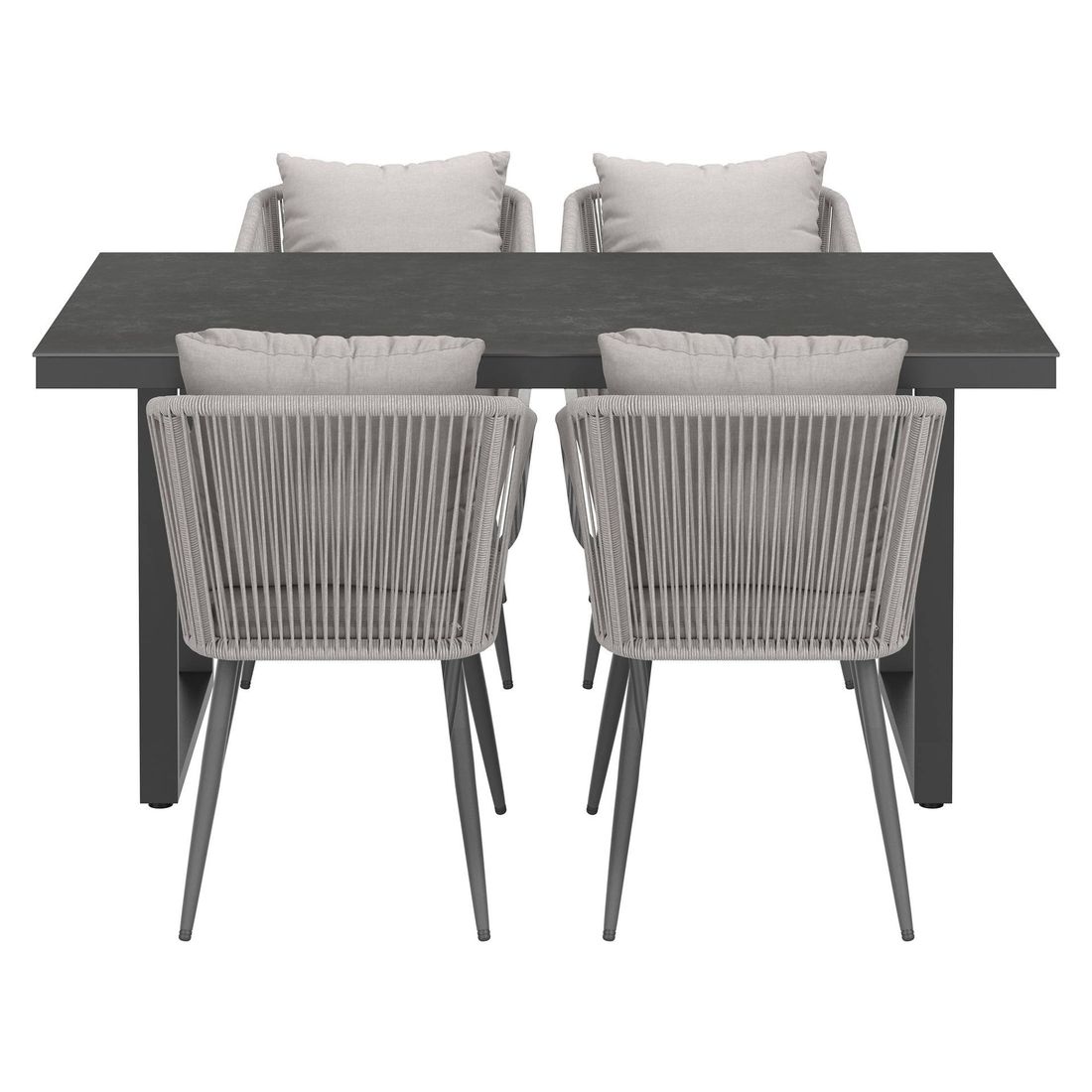 Hagemøbelsett Alex 4 plasser aluminium keramikk montert på terrasse