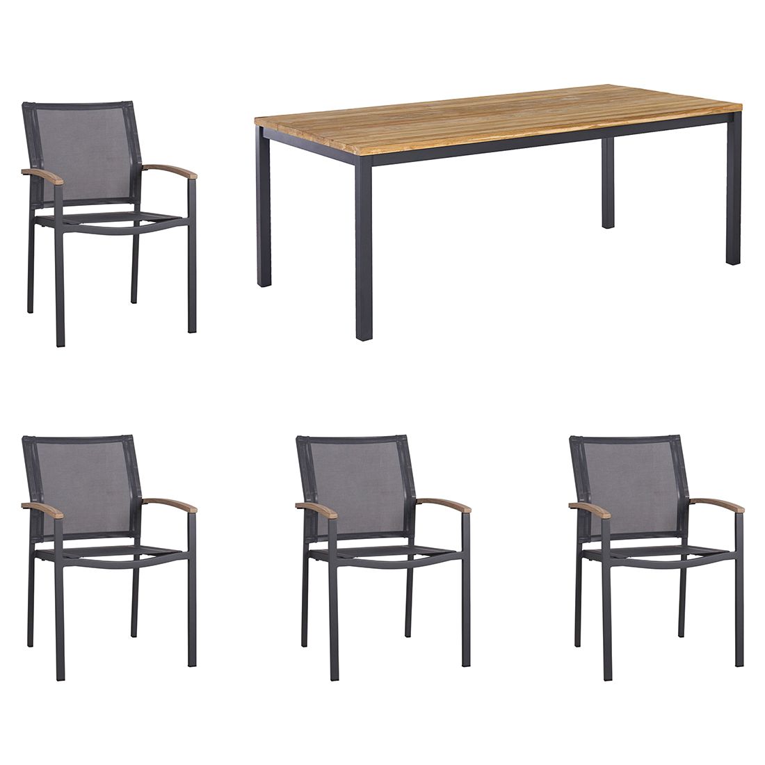 Hagemøbelsett Alex 4 plasser aluminium teak forfra