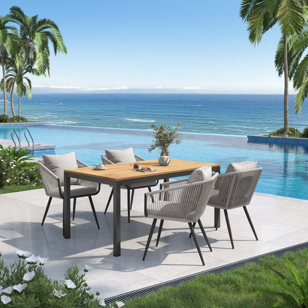 Hagemøbelsett Alex 4 plasser aluminium teak 160x90 cm - OUTLIV forfra