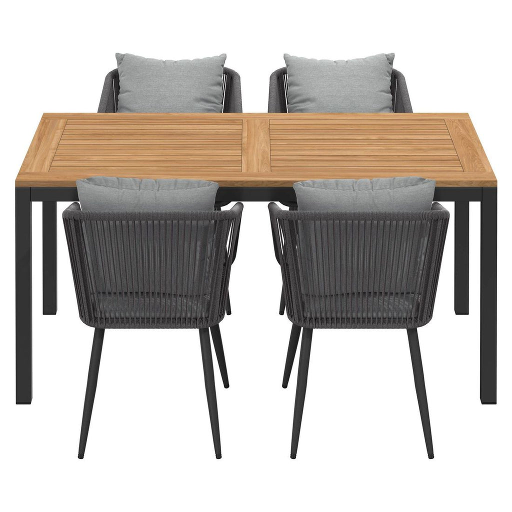 Hagemøbelsett Alex 4 plasser aluminium teak montert på terrasse