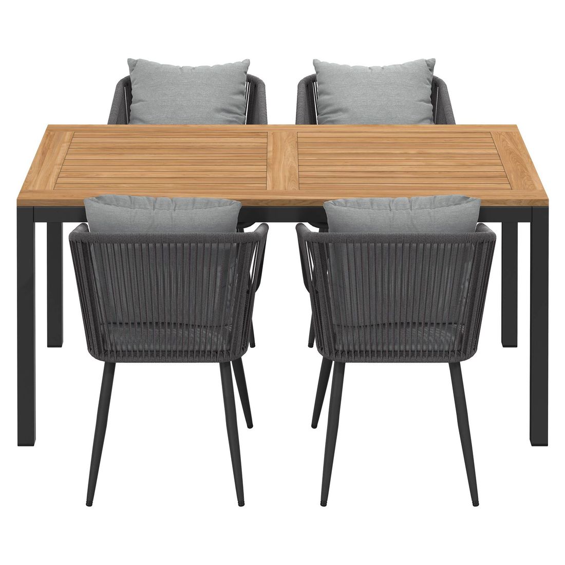 Hagemøbelsett Alex 4 plasser aluminium teak montert på terrasse