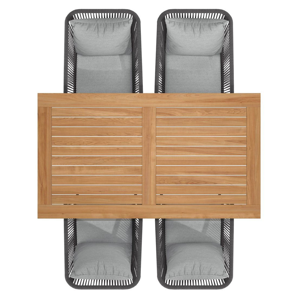 Hagemøbelsett Alex 4 plasser aluminium teak nærbilde av sete