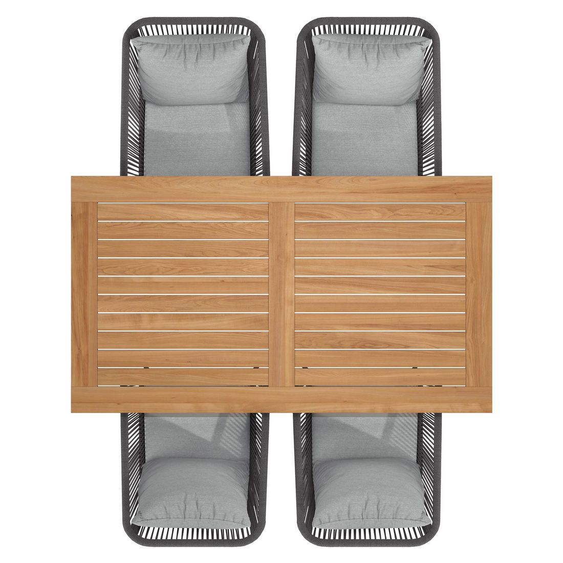 Hagemøbelsett Alex 4 plasser aluminium teak nærbilde av sete