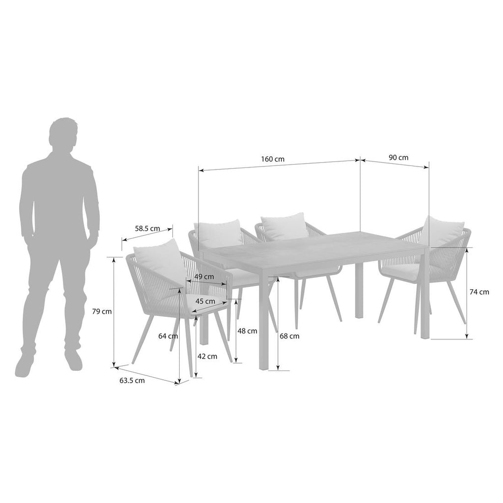 Hagemøbelsett Alex 4 plasser aluminium HPL bakside
