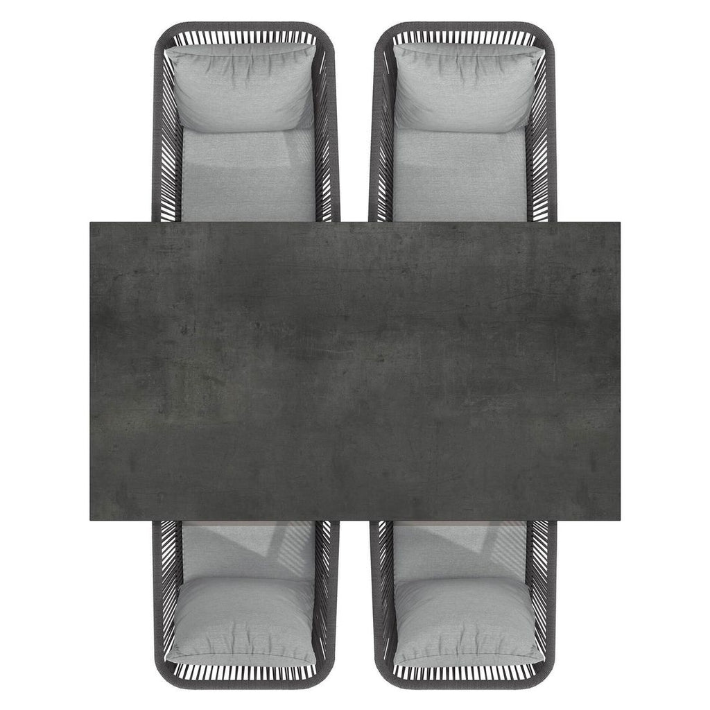 Hagemøbelsett Alex 4 plasser aluminium HPL Rope sete nærbilde