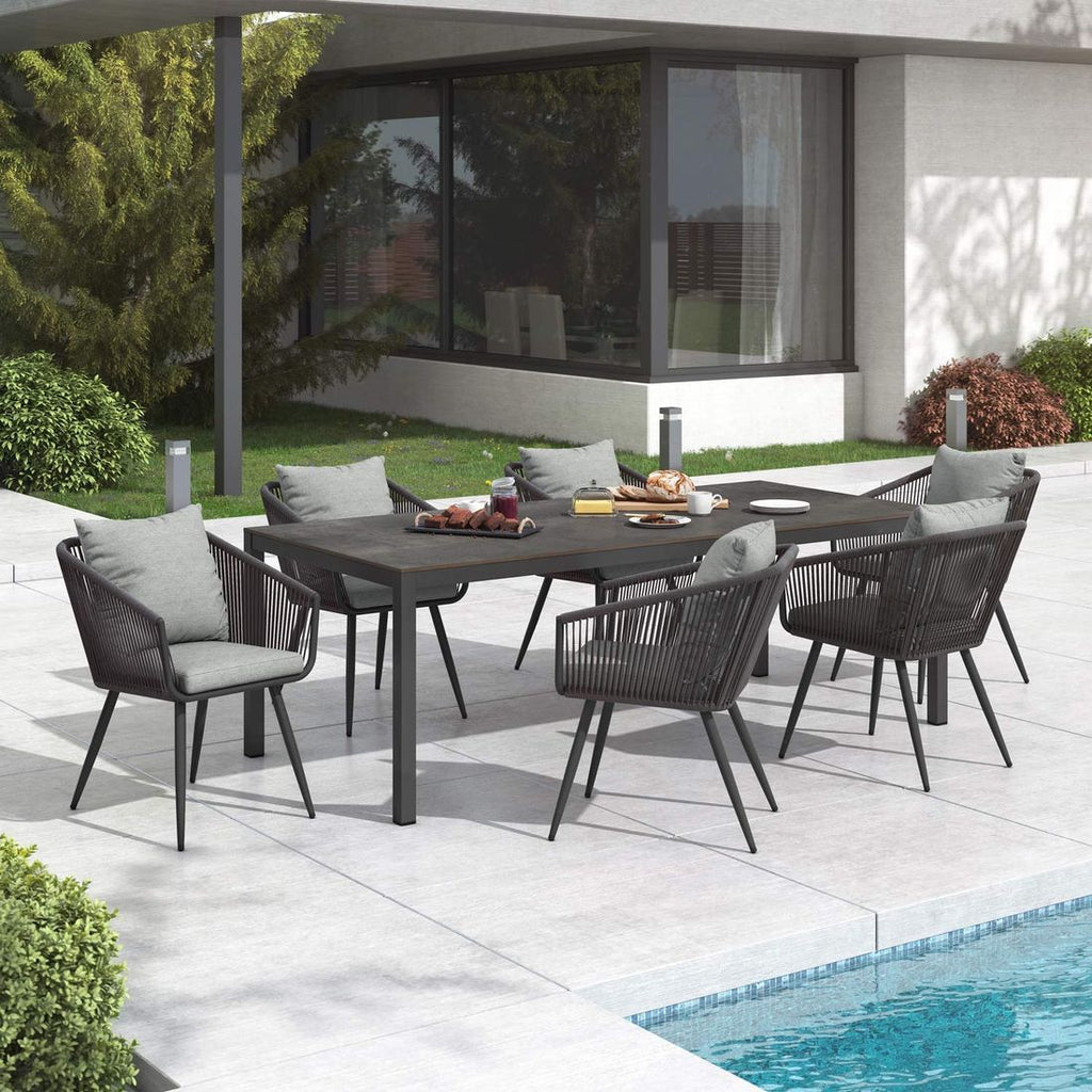 Hagemøbelsett Alex 6 plasser aluminium HPL forfra