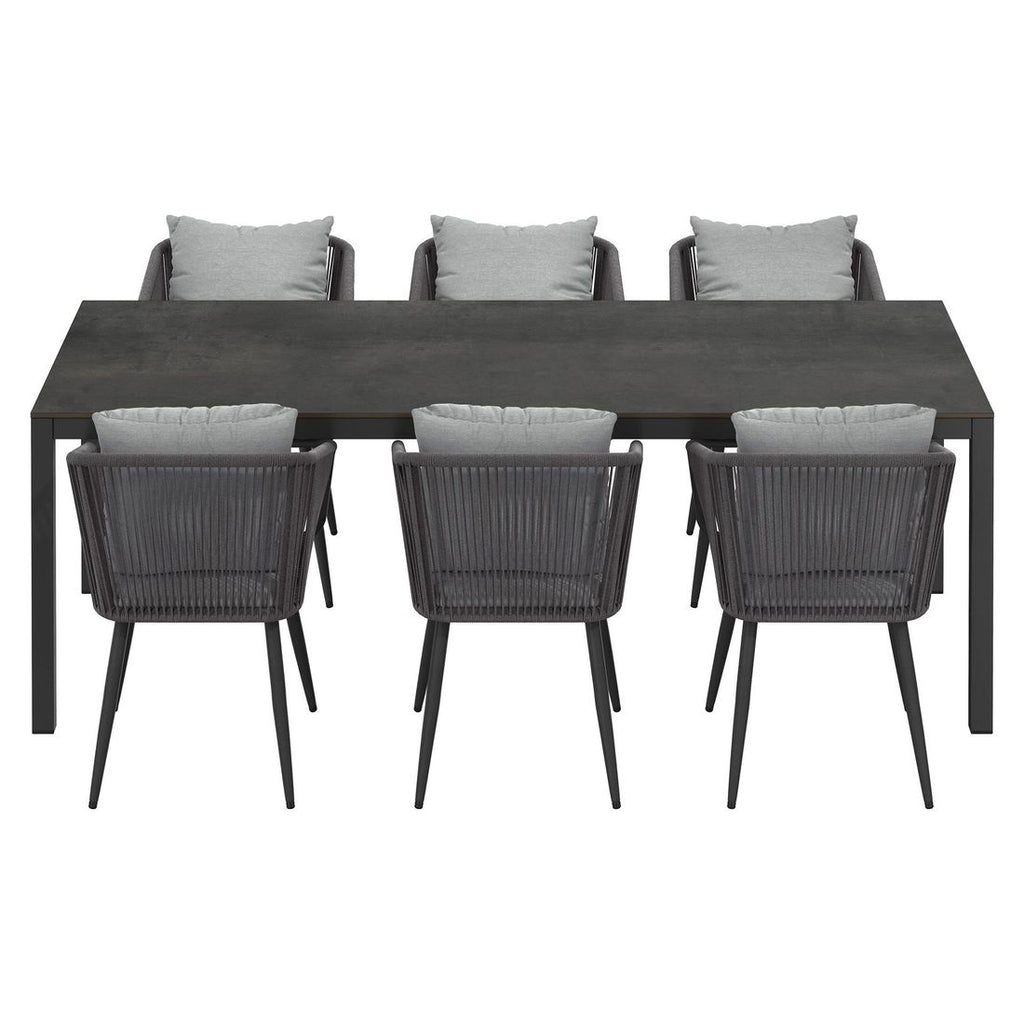 Hagemøbelsett Alex 6 plasser aluminium HPL montert på terrasse