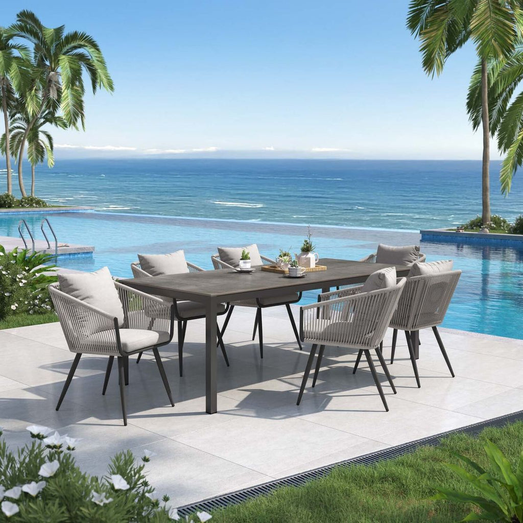 Hagemøbelsett Alex 6 plasser aluminium HPL 220x100 cm - OUTLIV forfra