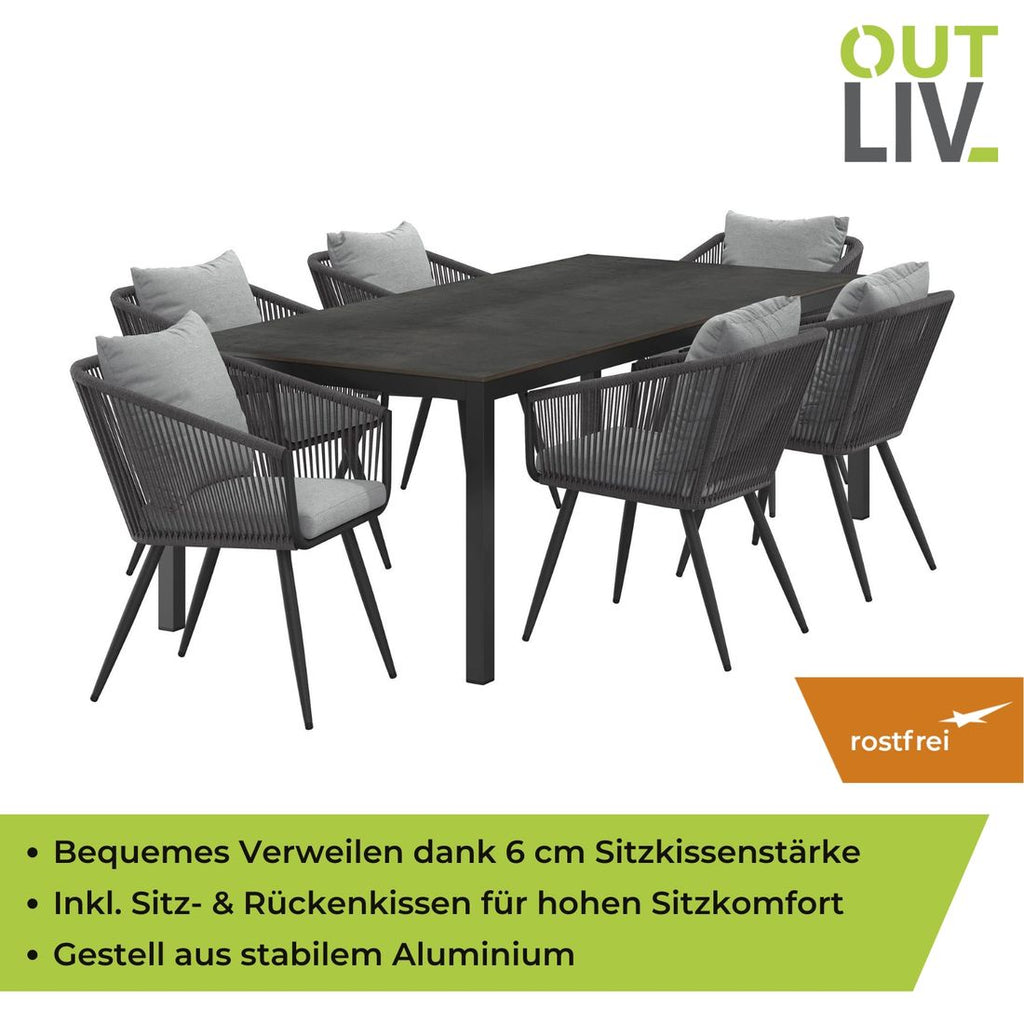 Hagemøbelsett Alex 6 plasser, aluminium/HPL 220x100 cm - OUTLIV.