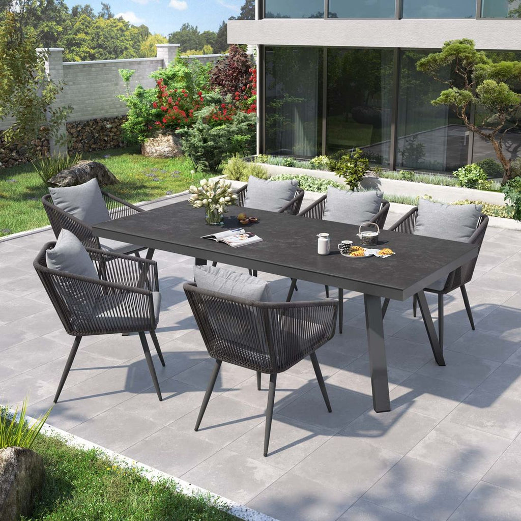 Hagemøbelsett Alex 6 plasser aluminium keramikk 220x100 cm forfra