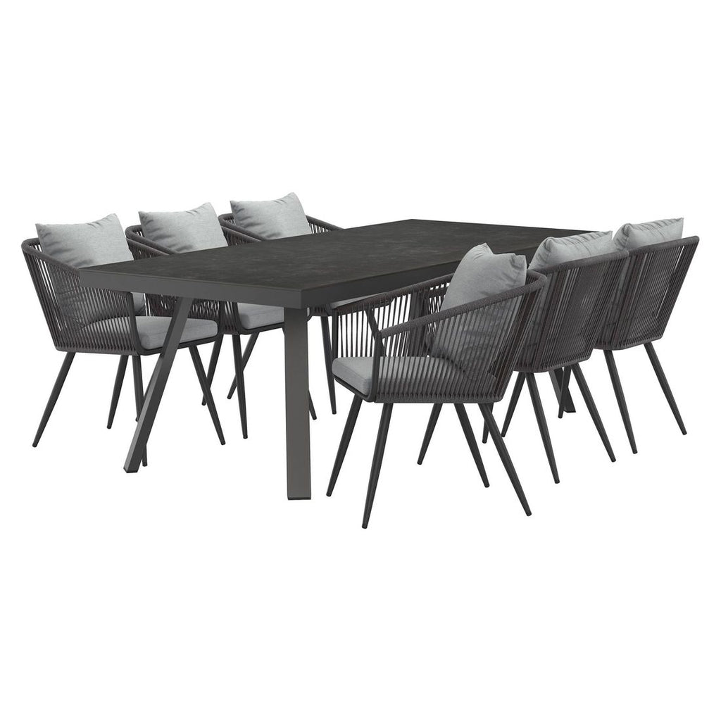 Hagemøbelsett Alex 6 plasser aluminium keramikk 220x100 cm bakside