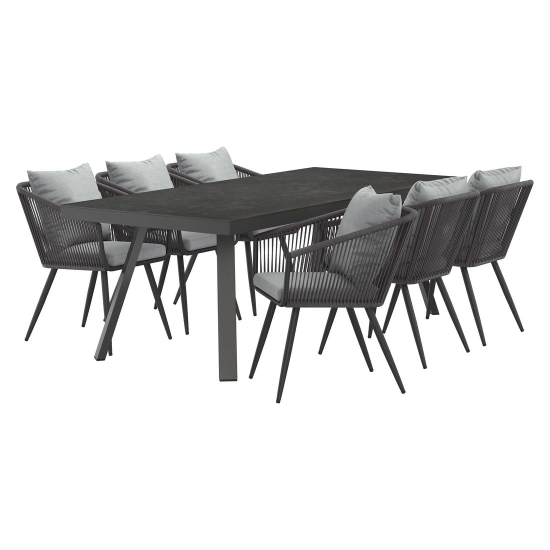 Hagemøbelsett Alex 6 plasser aluminium keramikk 220x100 cm bakside