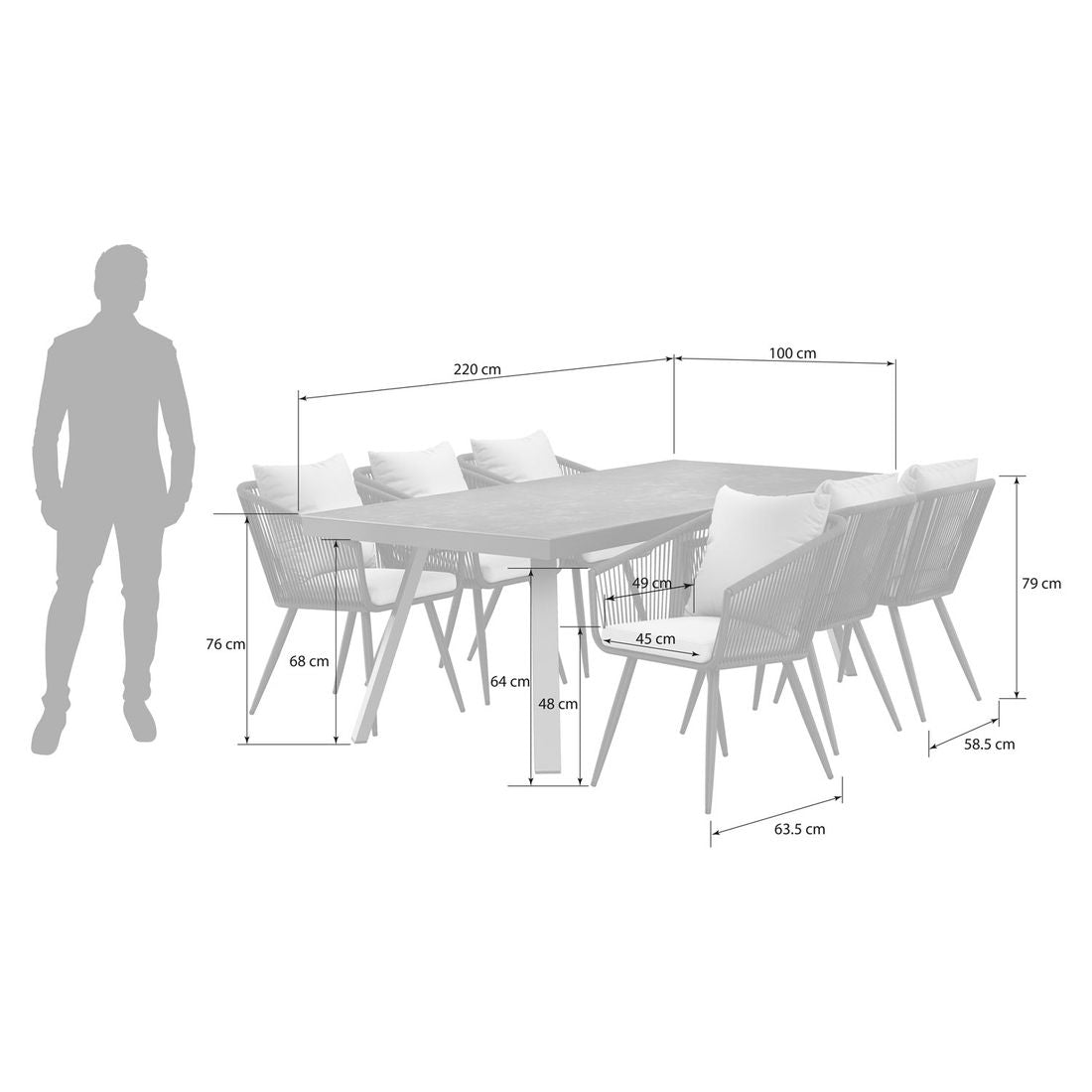 Detalj av bordplate i keramikk på Hagemøbelsett Alex 6 plasser aluminium keramikk