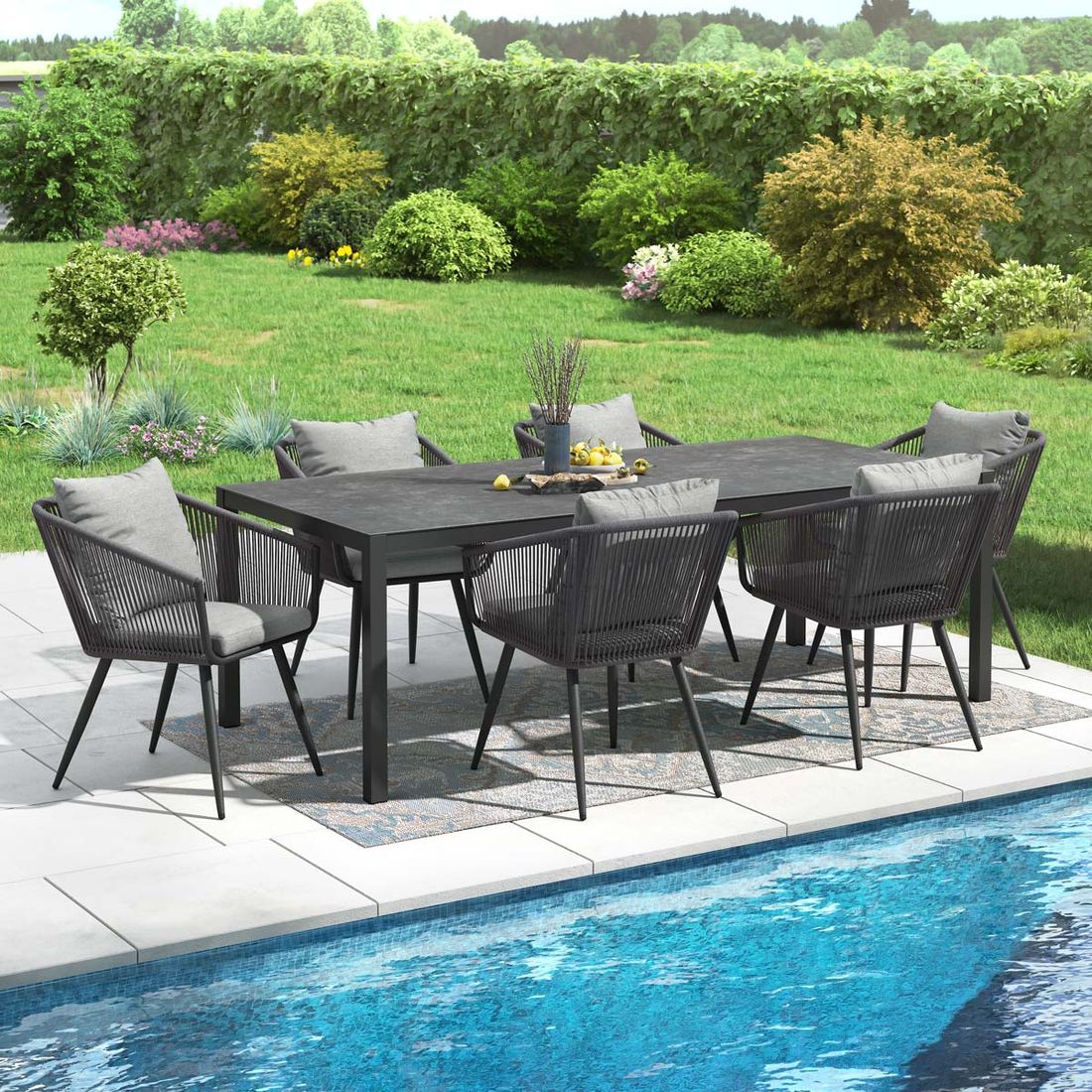 Hagemøbelsett Alex 6 plasser aluminium keramikk front