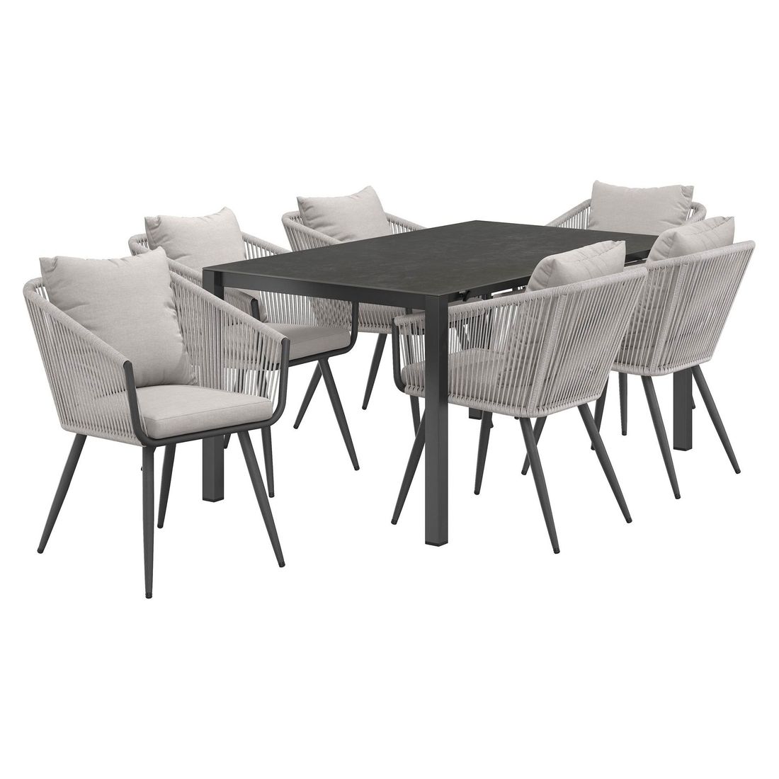 Hagemøbelsett Alex 6 plasser aluminium keramikk 160-267 cm nærbilde bordplate