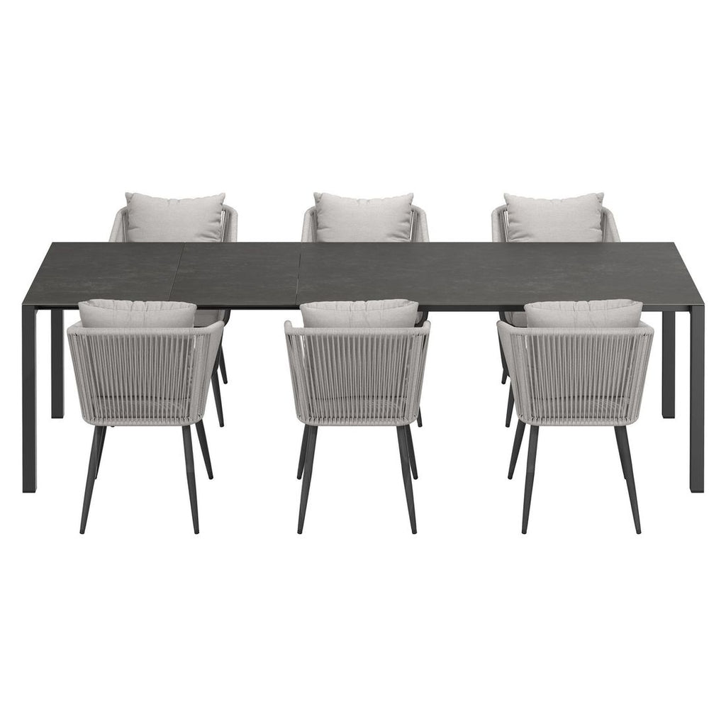 Hagemøbelsett Alex 6 plasser aluminium keramikk 160-267 cm stol detalj tekstil