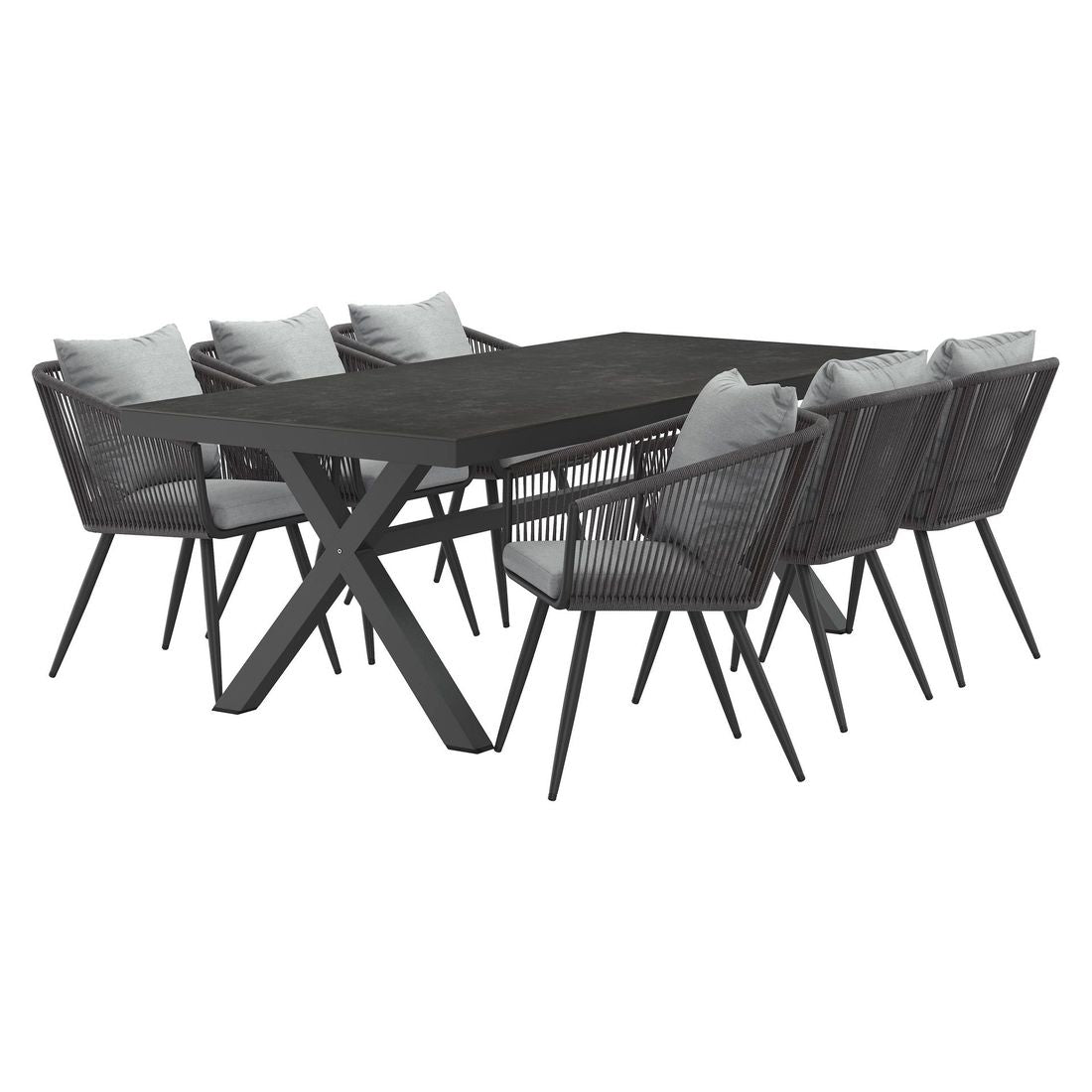 Hagemøbelsett Alex 6 plasser aluminium tau bakside