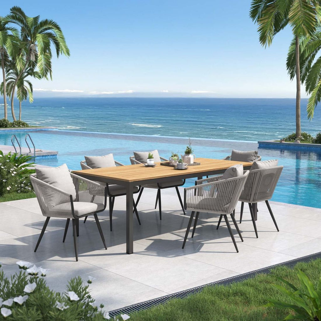 Hagemøbelsett Alex 6 plasser aluminium teak forfra