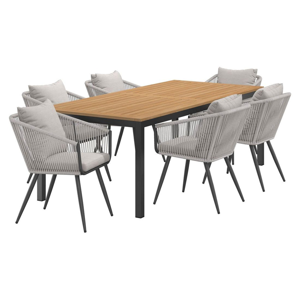 Hagemøbelsett Alex 6 plasser aluminium teak bakside