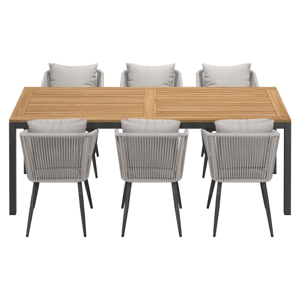 Hagemøbelsett Alex 6 plasser aluminium teak montert på terrasse