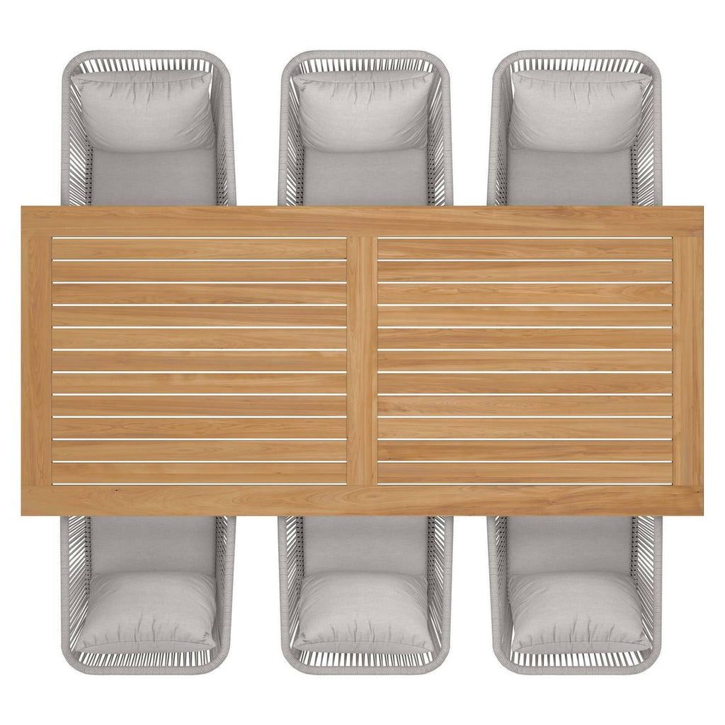 Hagemøbelsett Alex 6 plasser aluminium teak nærbilde av tekstilsete