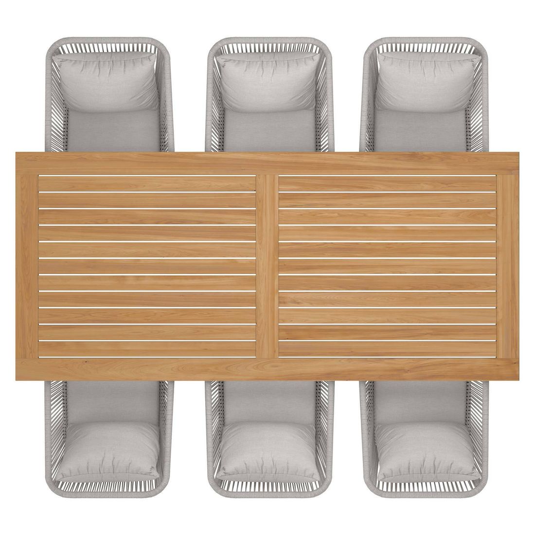 Hagemøbelsett Alex 6 plasser aluminium teak nærbilde av tekstilsete