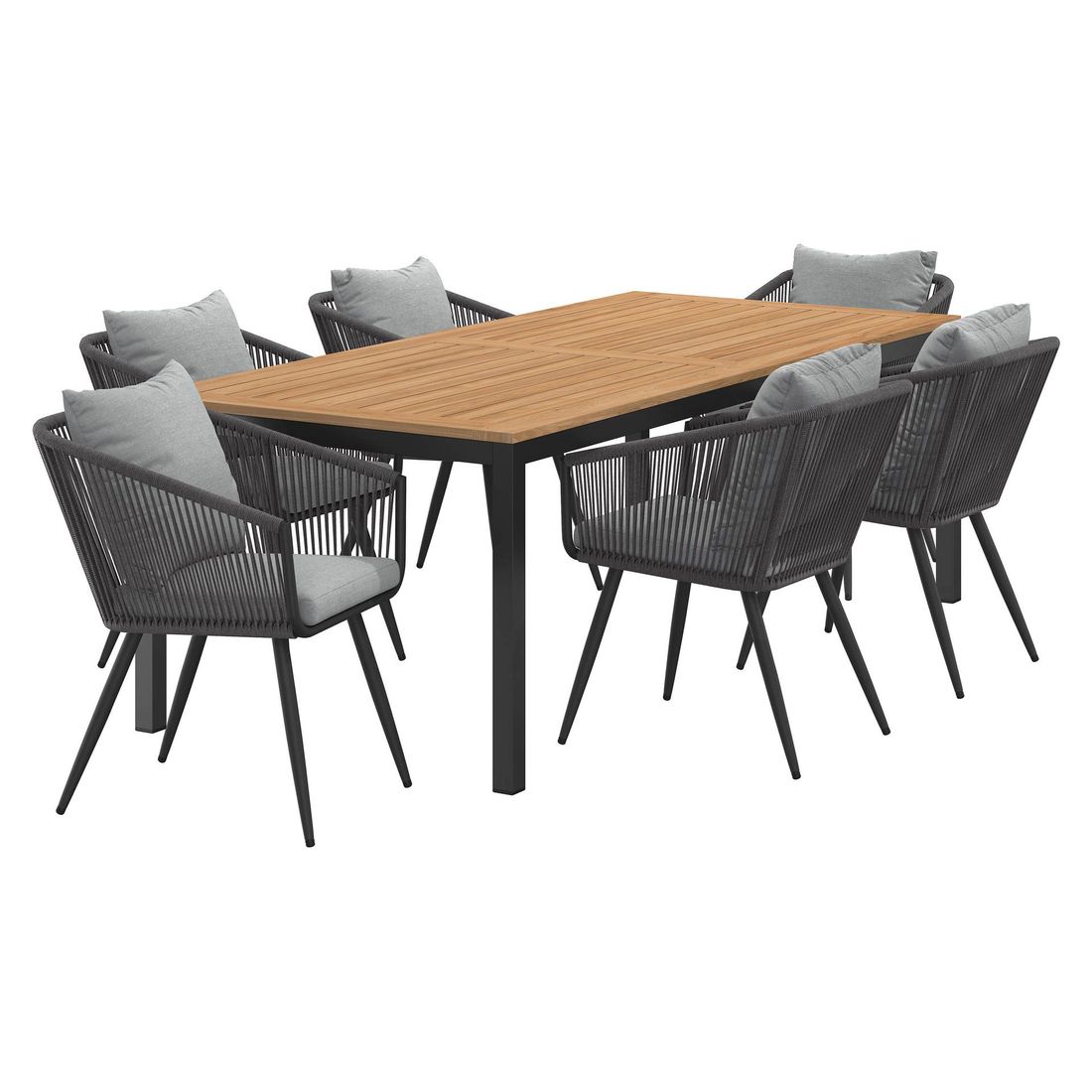Hagemøbelsett Alex 6 plasser aluminium/teak sett bakside
