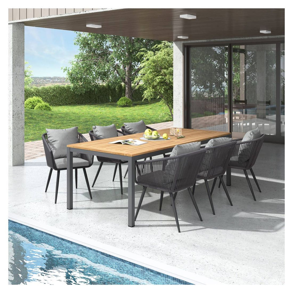 Hagemøbelsett Alex 6 plasser aluminium/teak sett forfra