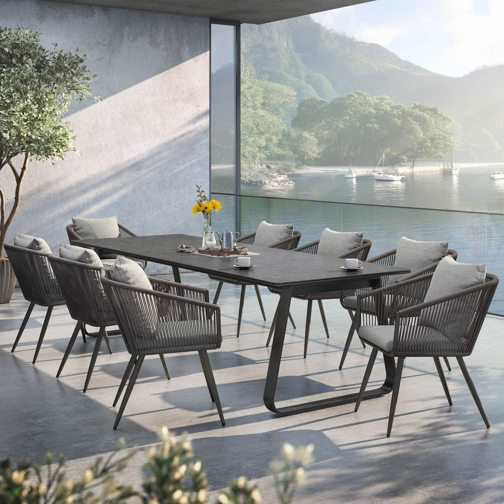 Hagemøbelsett Alex 8 plasser aluminium tau forfra