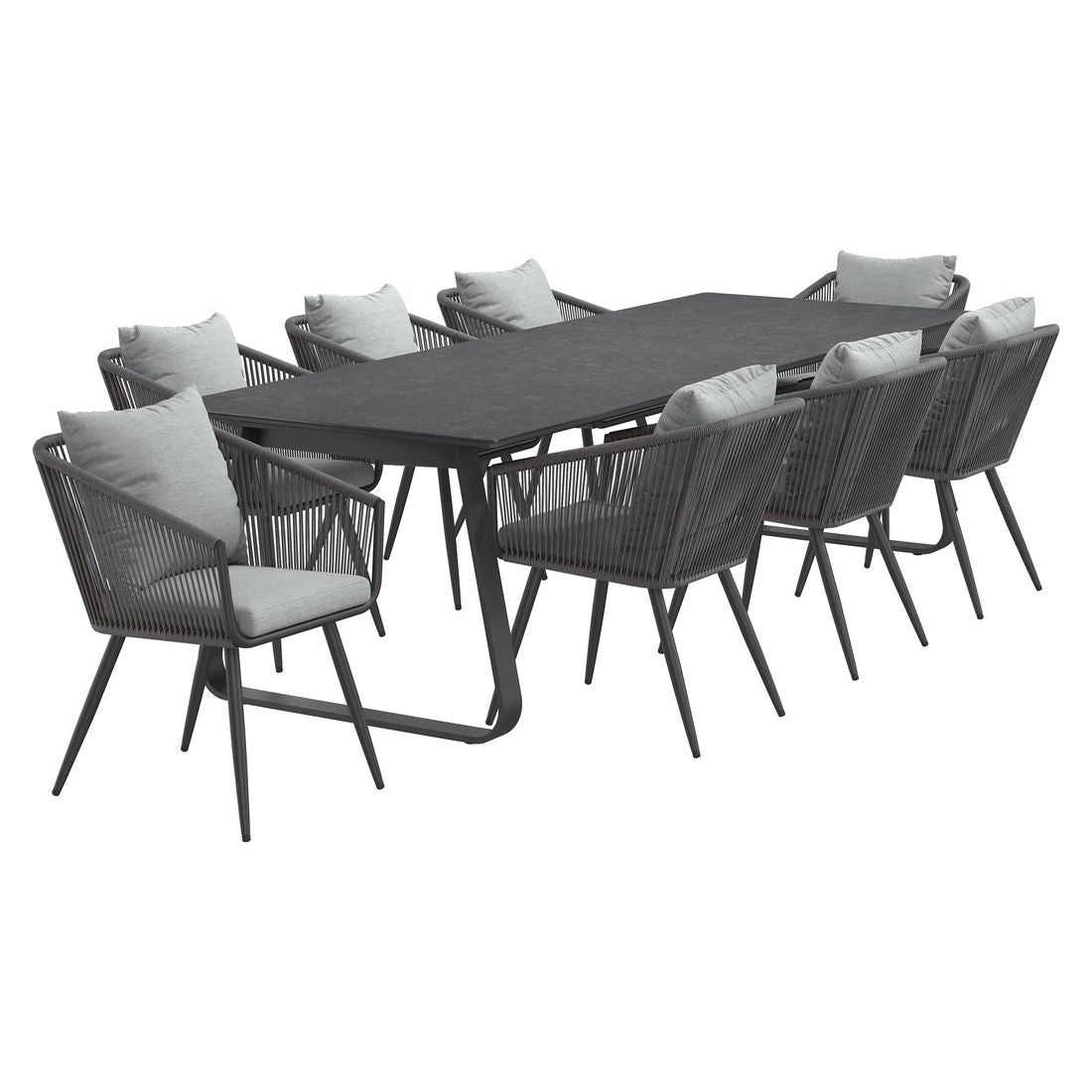Hagemøbelsett Alex 8 plasser aluminium tau bakside