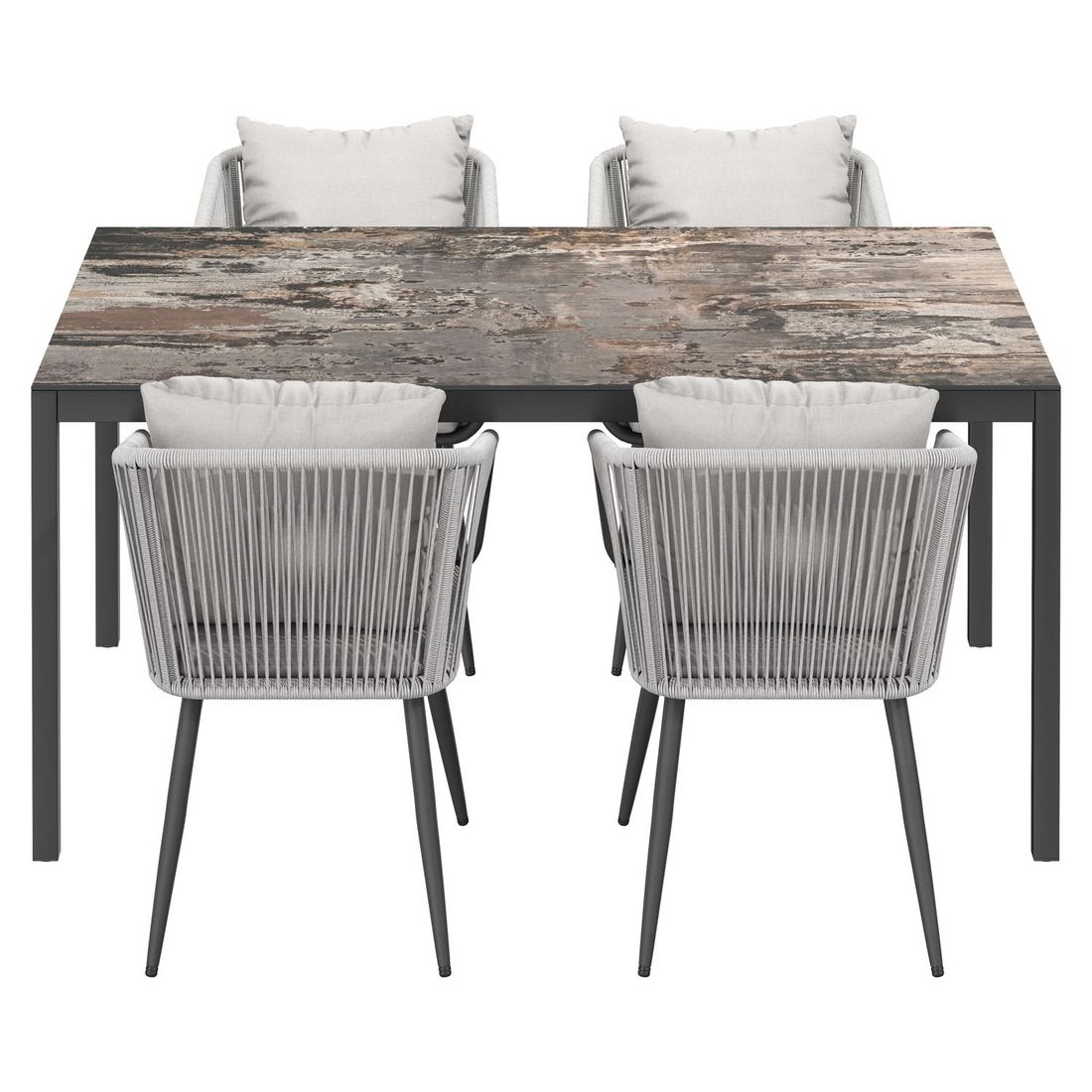 Hagemøbelsett Alex aluminium/Dekton med tau detalj av bordplate