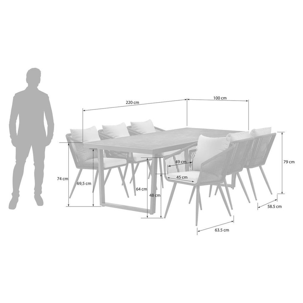 Hagemøbelsett Alex Kufe 6 plasser aluminium/tau detalj av bordplate
