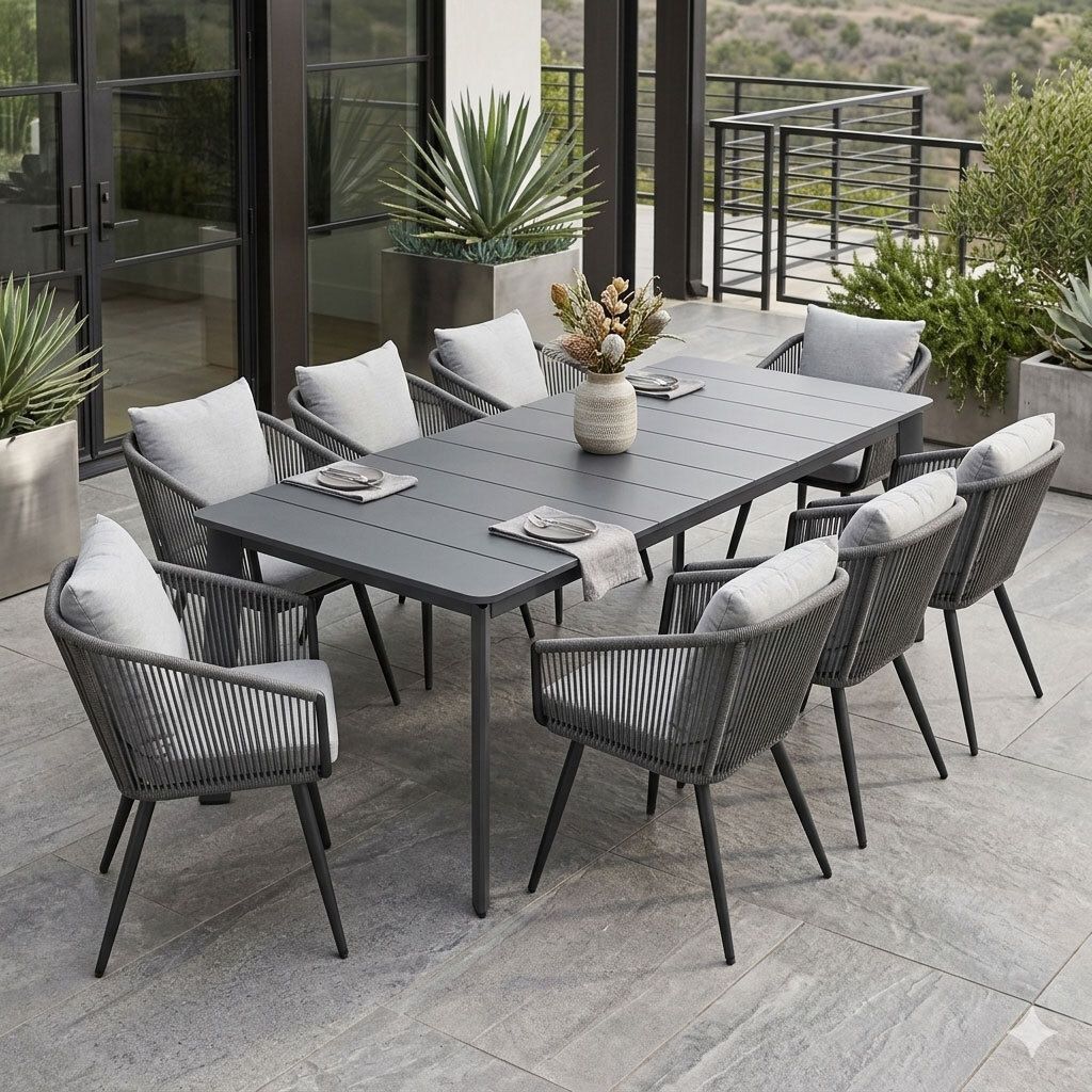 Hagemøbelsett Alex XL 8 plasser aluminium tau sett forfra
