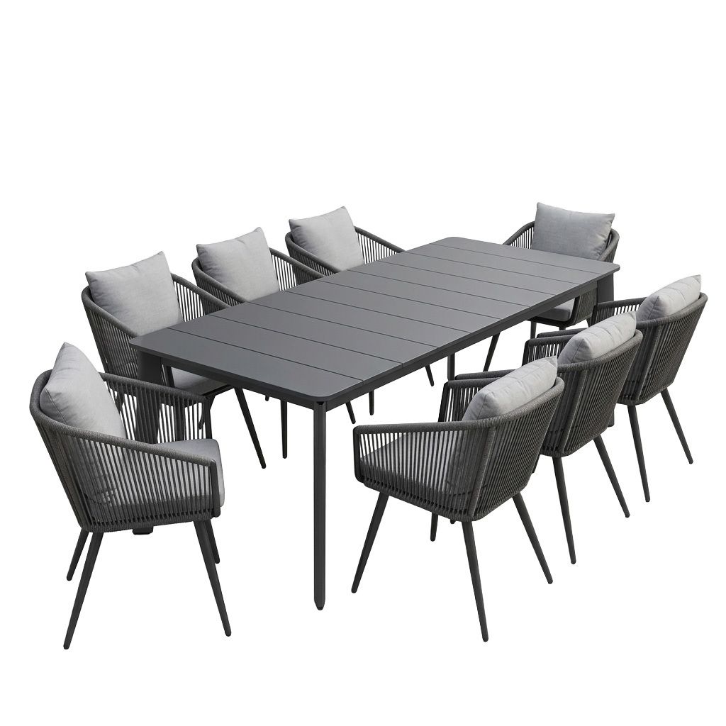 Hagemøbelsett Alex XL 8 plasser aluminium tau sett bakside