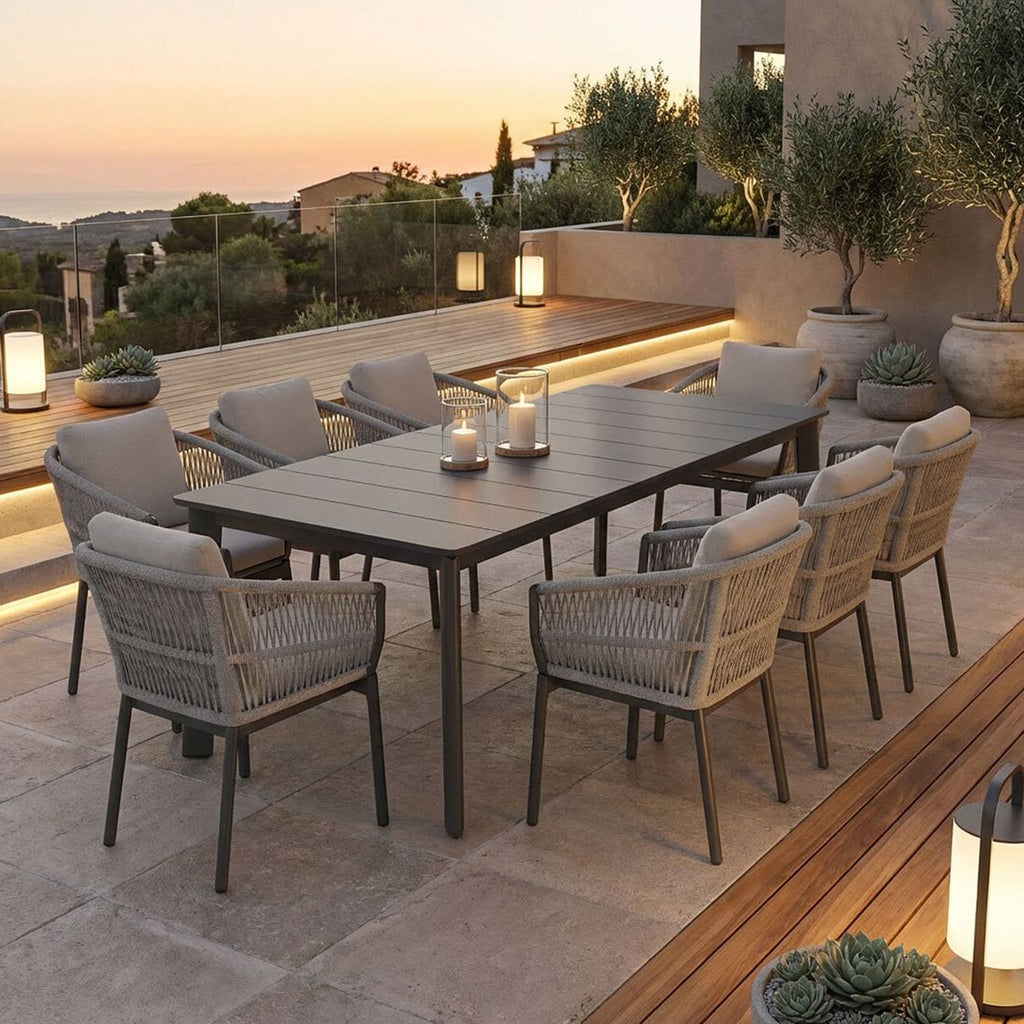Hagemøbelsett Alicante 8 plasser aluminium/tau forfra