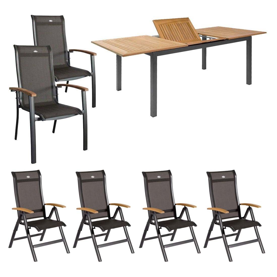 Hagemøbelsett Alice 6 plasser aluminium teak Hartman forfra