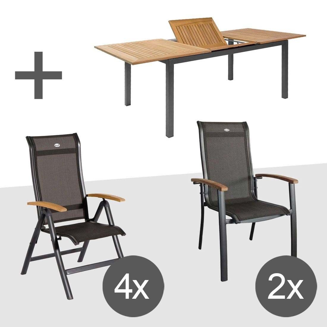 Hagemøbelsett Alice 6 plasser aluminium teak Hartman bakside
