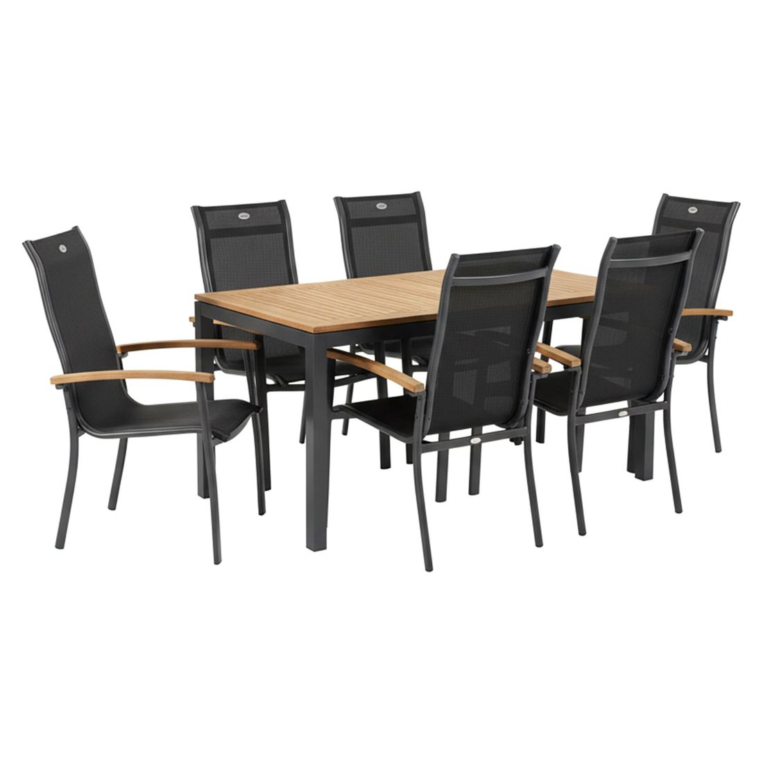 Hagemøbelsett Alice 6 plasser aluminium/teak bakside