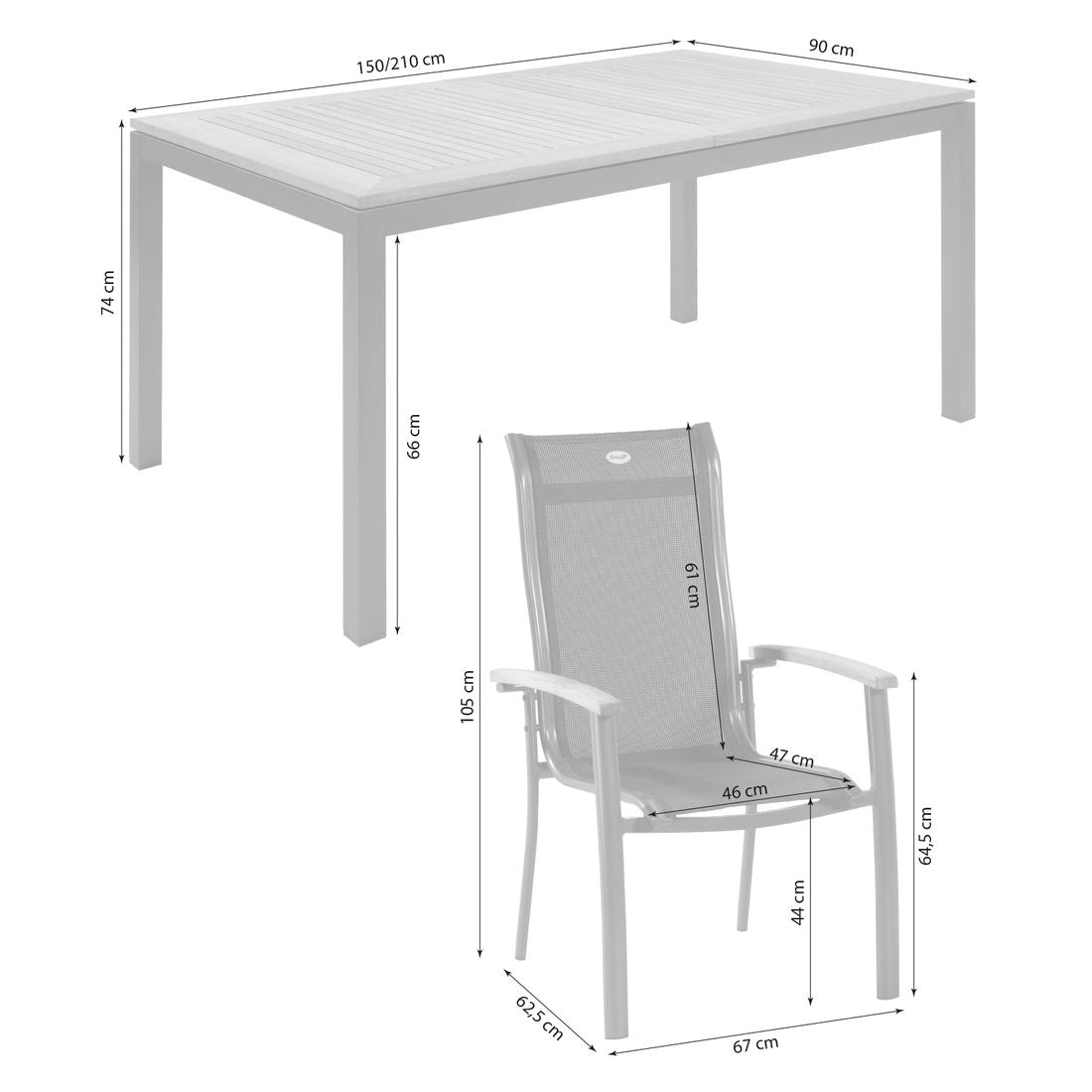 Hagemøbelsett Alice 6 plasser aluminium/teak bordplate detalj