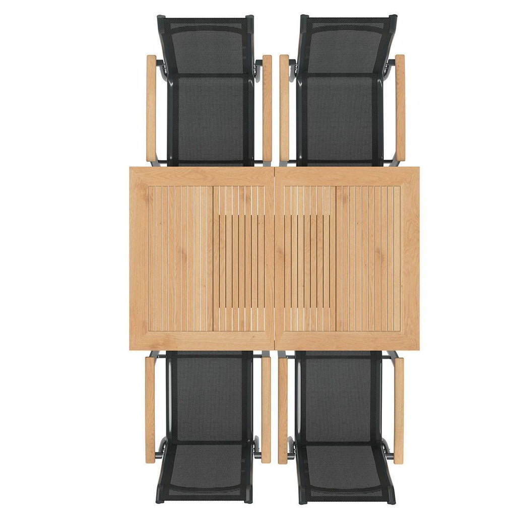 Hagemøbelsett Alpha 4 plasser aluminium teak detalj av bordplate