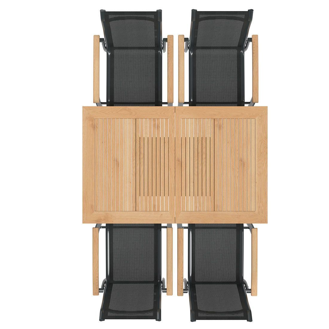 Hagemøbelsett Alpha 4 plasser aluminium teak detalj av bordplate