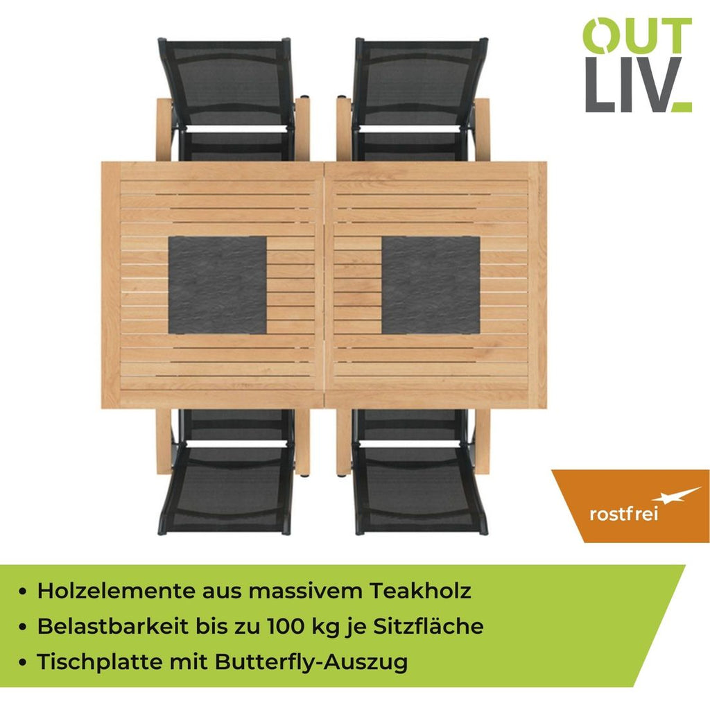 Sammenlagt stol fra Hagemøbelsett Alpha 4 plasser teak/textilen