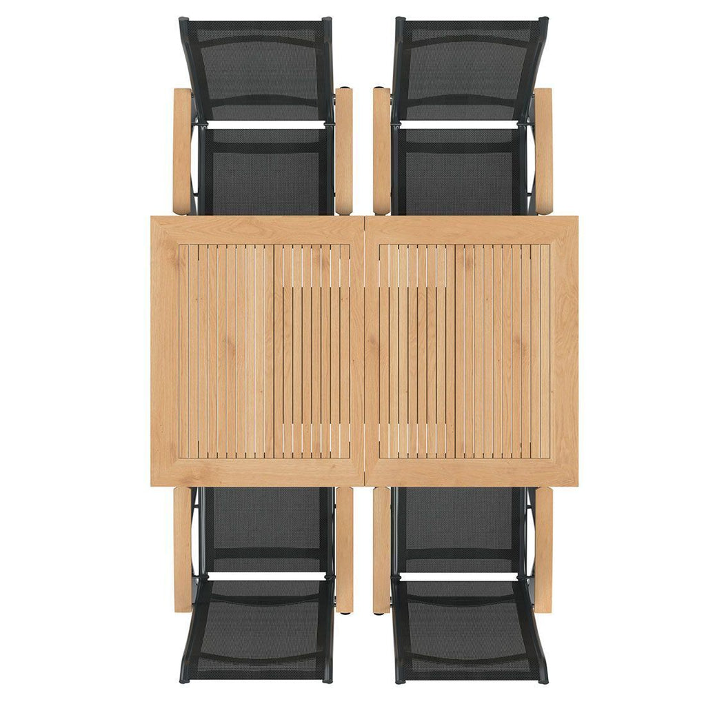 Detalj av bordplate i teak på Hagemøbelsett Alpha 4 plasser