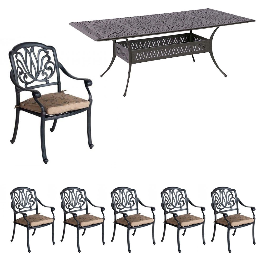 Hagemøbelsett Amalfi 6 plasser aluminium 214x112 cm - Hartman forfra