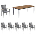 Hagemøbelsett Amsterdam 6 plasser aluminium/teak 220x100 cm - Musterring forfra