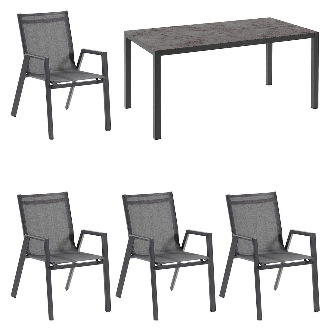 Hagemøbelsett Aruba 4 plasser aluminium 160x90 cm Hartman forfra