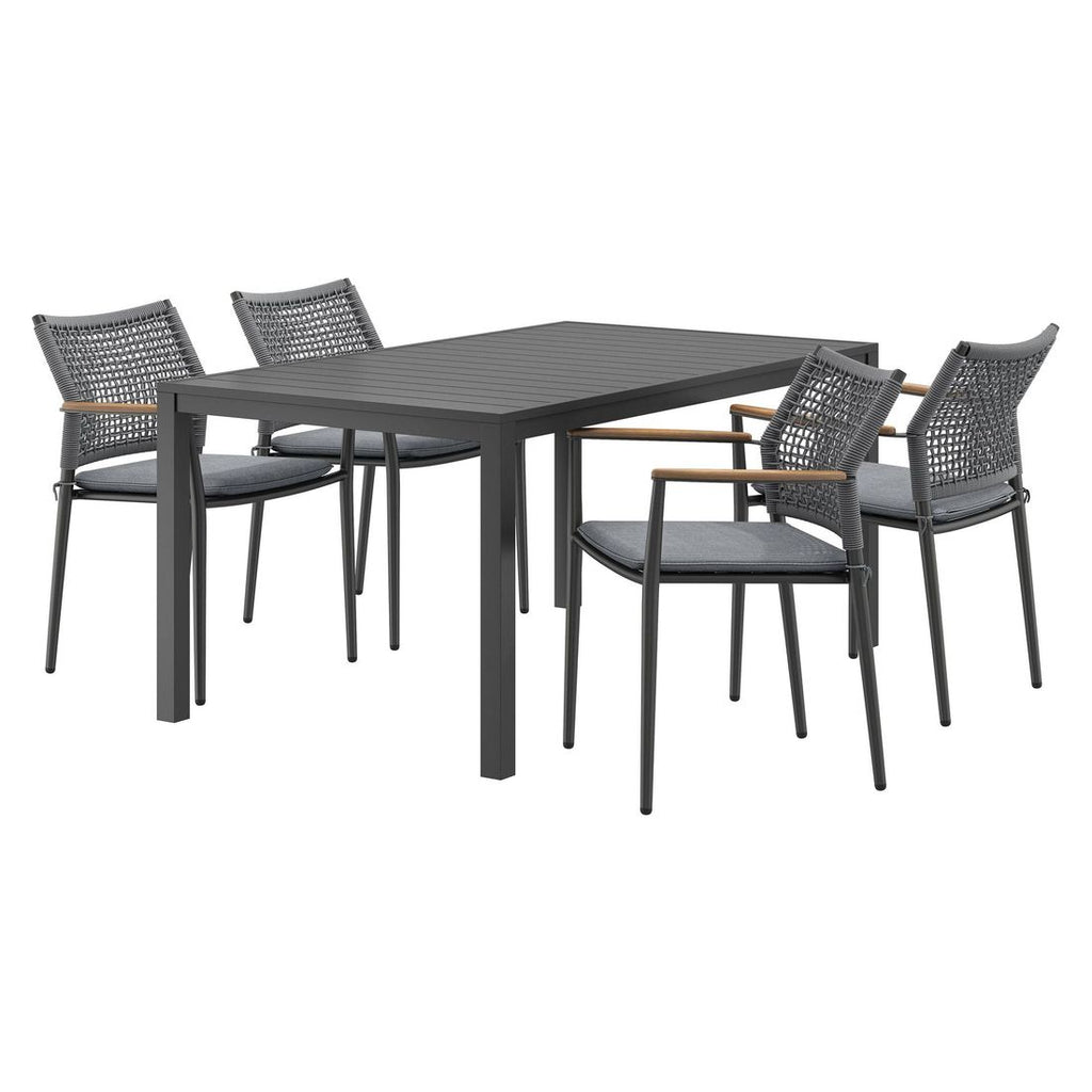 Hagemøbelsett Aruba 4 plasser aluminium og tau bakside
