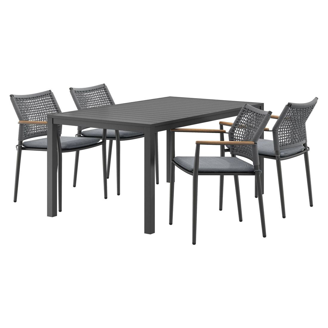 Hagemøbelsett Aruba 4 plasser aluminium og tau bakside
