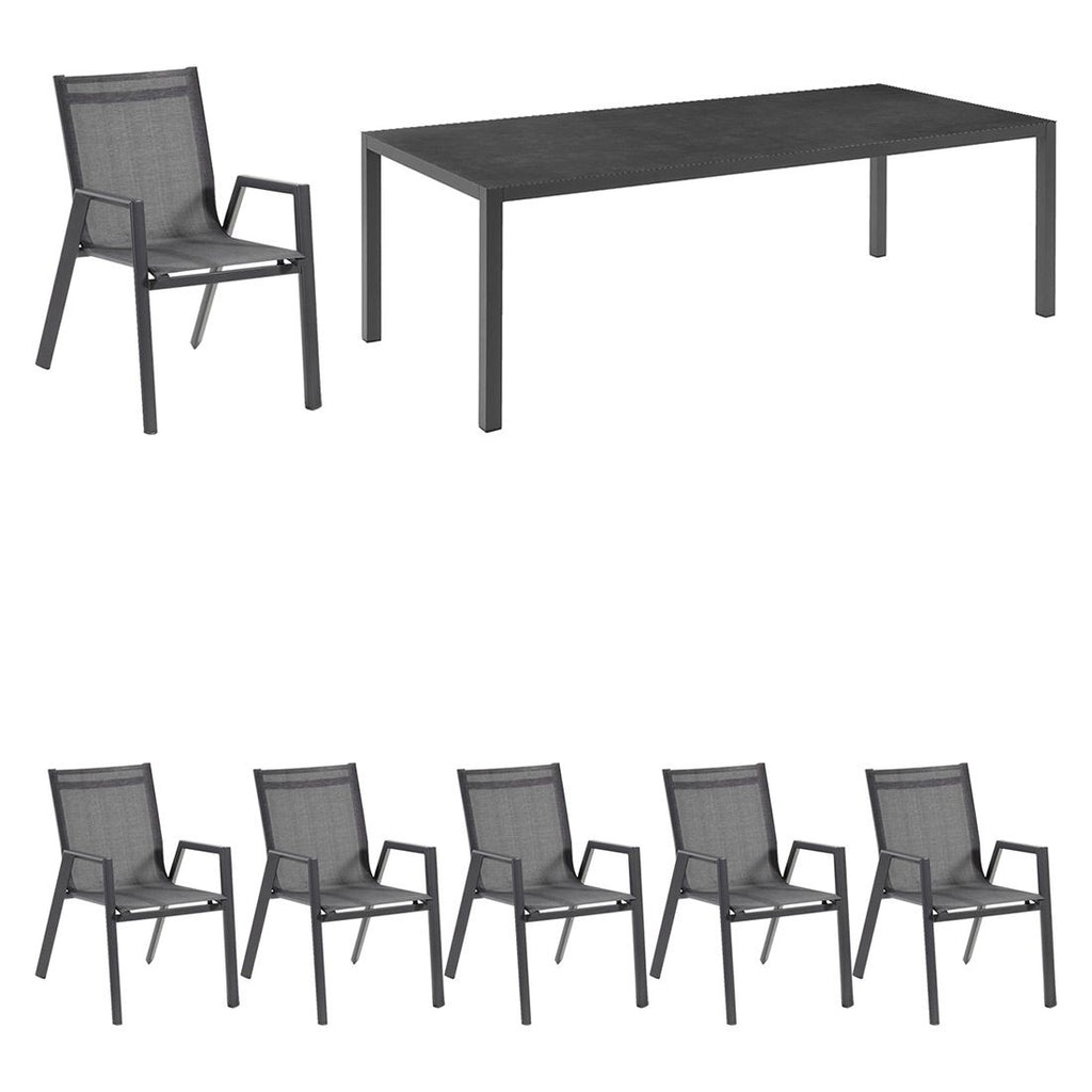 Hagemøbelsett Aruba 6 plasser aluminium keramikk 220x100 cm - Hartman forfra